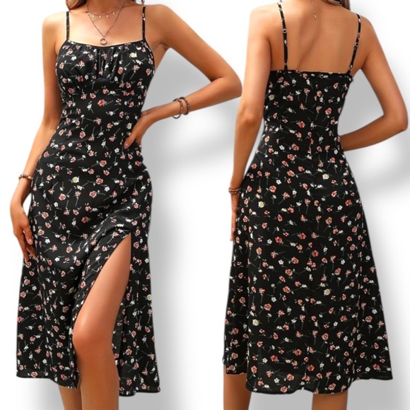 Cami Slip Dress Floral Print Thigh Slit Spaghetti Strap Size XL - Picture 1 of 9